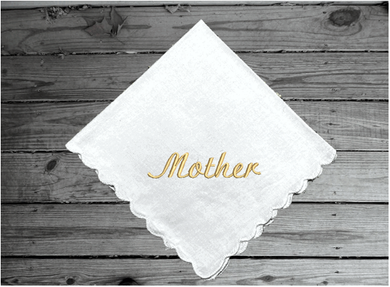 Woman's handkerchief, gift for mom, elegant embroidered cotton handkerchief, scalloped edges, 16" x 16", wedding gift for mom, birthday present or personalized holiday gift to celebrate a special occasion - Borgmanns Creations 