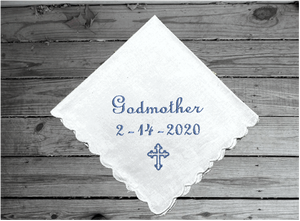Baptismal handkerchief Godmother gift - cursive text - white cotton handkerchief with scalloped edges - embroidered gift for her - baptism or christening of new born child - personalized keepsake sponsor gift - Godmother proposal - Borgmanns Creations 2
