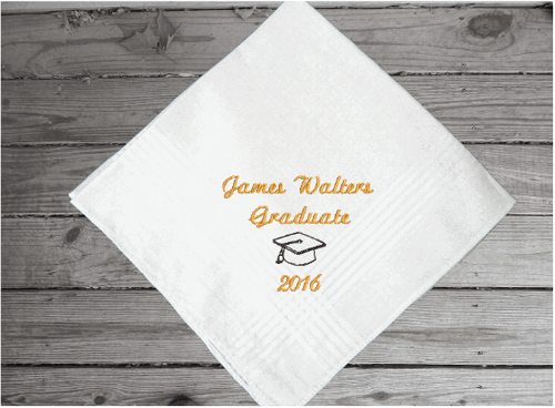 Graduate gift for him - personalized embroidered handkerchief - keepsake on his special day - high school, collage or from a private school this handkerchief makes a great gift from family or friend - cotton handkerchief with satin strips around edge, 16