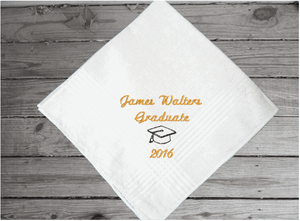 Graduate gift for him - personalized embroidered handkerchief - keepsake on his special day - high school, collage or from a private school this handkerchief makes a great gift from family or friend - cotton handkerchief with satin strips around edge, 16" x 16" - Borgmanns Creations -1