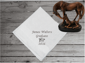 Graduate gift for him - personalized embroidered handkerchief - keepsake on his special day - high school, collage or from a private school this handkerchief makes a great gift from family or friend - cotton handkerchief with satin strips around edge, 16" x 16" - Borgmanns Creations -2