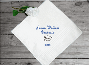 Graduate gift for him - personalized embroidered handkerchief - keepsake on his special day - high school, collage or from a private school this handkerchief makes a great gift from family or friend - cotton handkerchief with satin strips around edge, 16" x 16" - Borgmanns Creations -3