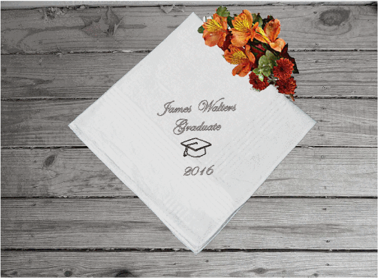 Graduate gift for him - personalized embroidered handkerchief - keepsake on his special day - high school, collage or from a private school this handkerchief makes a great gift from family or friend - cotton handkerchief with satin strips around edge, 16" x 16" - Borgmanns Creations -4