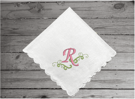 Graduation gift for her - the prefect gift for the graduate -  her initial embroidered on it. - grad from high school, collage, or special school can be a gift for moms, aunts, sisters, friend, a small remembrance of a wonderful occasion -white cotton handkerchief with scalloped edges  11