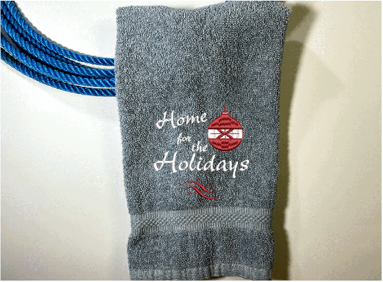 Gray Hand towel "Home For The Holiday" - soft and absorbent gift for mom - bathroom and kitchen farmhouse decor - housewarming gift -  Christmas towel decor - Borgmanns Creations 3