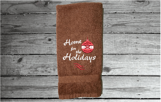 Brown Hand towel "Home For The Holiday" - soft and absorbent gift for mom - bathroom and kitchen farmhouse decor - housewarming gift -  Christmas towel decor - Borgmanns Creations 5