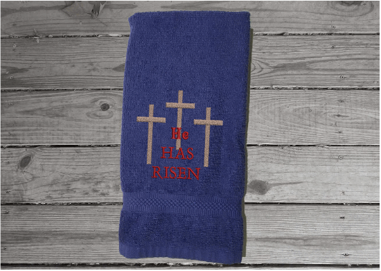 Blue hand towel Easter design - embroidered towel gift for the holidays - bathroom decor - kitchen decor - terry hand towel as a housewarming gift, Easter gift to celebrate the season - terry towel - premium soft and absorbent 16" x 27" - Borgmanns Creations - 2