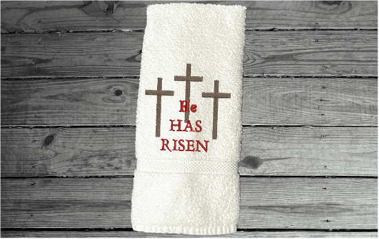 White hand towel Easter design - embroidered towel gift for the holidays - bathroom decor - kitchen decor - terry hand towel as a housewarming gift, Easter gift to celebrate the season - terry towel - premium soft and absorbent 16" x 27" - Borgmanns Creations - 5