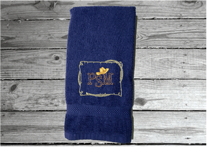 Blue  personalized hand towel embroidered initials in western style, terry towel 16" x 27", is soft absorbent great colors for a gorgeous  bathroom decor - gift for mom, friend, housewarming gift with a western theme - Borgmanns Creations 