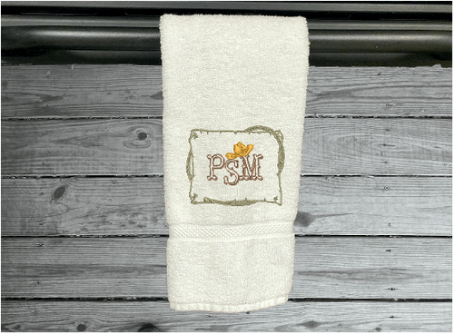 White personalized hand towel embroidered initials in western style, terry towel 16