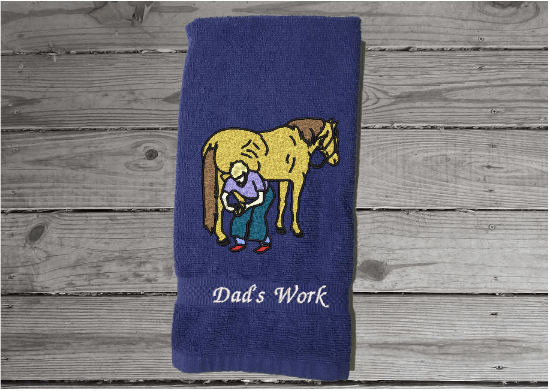 Blue hand towel horse lovers gift- embroidered western work towel - gift for a horse owner- bath towel for the western ranch house decor, birthday gift for a farrier - take it to the barn - decorative towel for the bathroom home decor - terry towel premium soft and absorbent 16" x 27" - Borgmanns Creations - 4