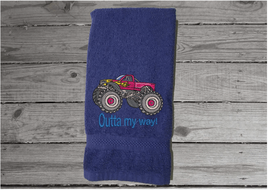 Blue Big truck hand towel gift for dad - embroidered gift -  perfect gift for him - den, office man cave etc. - birthday gift for dad or son - Borgmanns Creations 2