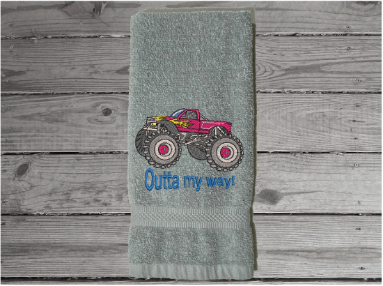 Gray big truck hand towel gift for dad - embroidered gift -  perfect gift for him - den, office man cave etc. - birthday gift for dad or son - Borgmanns Creations 3