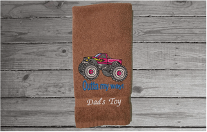 Brown big truck hand towel gift for dad - embroidered gift -  perfect gift for him - den, office man cave etc. - birthday gift for dad or son - Borgmanns Creations 5