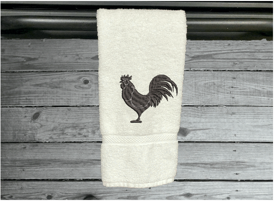 White rooster hand towel,  country theme for the kitchen decor or bathroom decor, custom embroidered design on, cotton hand towel soft and absorbent 16
