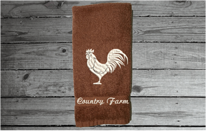 Brown rooster hand towel,  country theme for the kitchen decor or bathroom decor, custom embroidered design on, cotton hand towel soft and absorbent 16" x 27",  great gift for mom to update her farmhouse decor  - Borgmanns Creations 