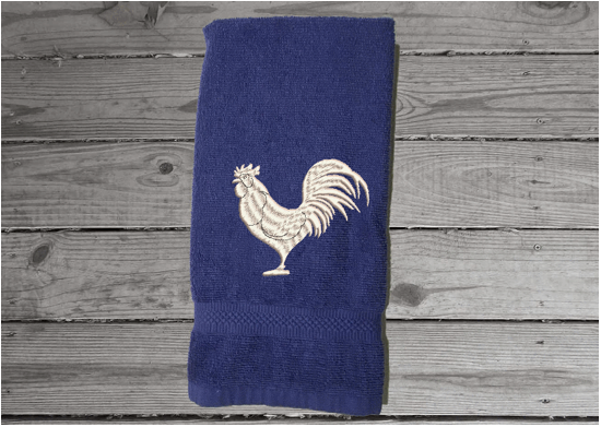 Blue rooster hand towel,  country theme for the kitchen decor or bathroom decor, custom embroidered design on, cotton hand towel soft and absorbent 16" x 27",  great gift for mom to update her farmhouse decor  - Borgmanns Creations 