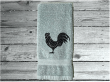Load image into Gallery viewer, Gray rooster hand towel,  country theme for the kitchen decor or bathroom decor, custom embroidered design on, cotton hand towel soft and absorbent 16&quot; x 27&quot;,  great gift for mom to update her farmhouse decor  - Borgmanns Creations 
