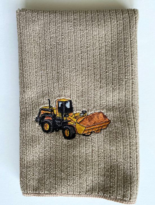Boy baby shower gift for the mom to be. Beige polyester towel, 16" x 18", embroidered design. This soft hand towel can be for spills or drying your child's face. Gift for your child's nursery decor for the farmhouse theme - Borgmanns Creations - 