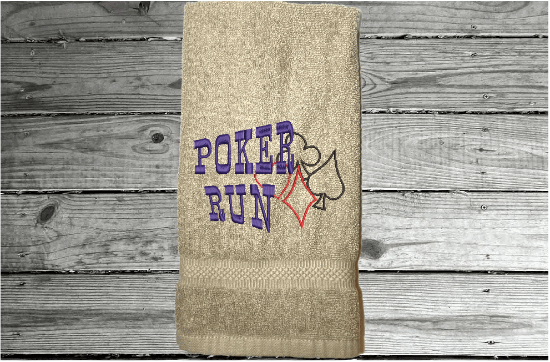 Beige hand towel - party game gift - embroidered design for the card party - make it the prize for the winner or a gift for the hostess -  home decor for the bathroom or  kitchen - cotton terry towel  premium soft and absorbent 16" x 27" - Borgmanns Creations - 2