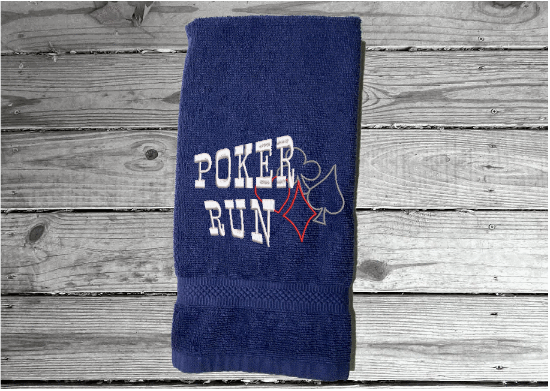 Blue hand towel - party game gift - embroidered design for the card party - make it the prize for the winner or a gift for the hostess -  home decor for the bathroom or  kitchen - cotton terry towel  premium soft and absorbent 16" x 27" - Borgmanns Creations - 2