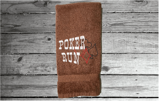 Brown hand towel - party game gift - embroidered design for the card party - make it the prize for the winner or a gift for the hostess -  home decor for the bathroom or  kitchen - cotton terry towel  premium soft and absorbent 16