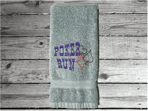 Gray hand towel - party game gift - embroidered design for the card party - make it the prize for the winner or a gift for the hostess -  home decor for the bathroom or  kitchen - cotton terry towel  premium soft and absorbent 16" x 27" - Borgmanns Creations - 4