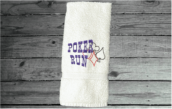 White hand towel - party game gift - embroidered design for the card party - make it the prize for the winner or a gift for the hostess -  home decor for the bathroom or  kitchen - cotton terry towel  premium soft and absorbent 16" x 30" - Borgmanns Creations - 5