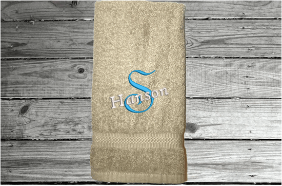 Beige hand towel - wedding gift, personalized embroidered cotton terry towel soft and absorbent  16" x 27", for the new couple - custom housewarming present for their new home decor. Gift for their anniversary  - Borgmanns creations 
