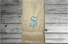 Load image into Gallery viewer, Beige hand towel - wedding gift, personalized embroidered cotton terry towel soft and absorbent  16&quot; x 27&quot;, for the new couple - custom housewarming present for their new home decor. Gift for their anniversary  - Borgmanns creations 
