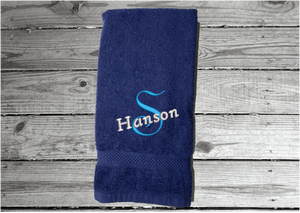 Blue hand towel - wedding gift, personalized embroidered cotton terry towel soft and absorbent  16" x 27", for the new couple - custom housewarming present for their new home decor. Gift for their anniversary  - Borgmanns creations 