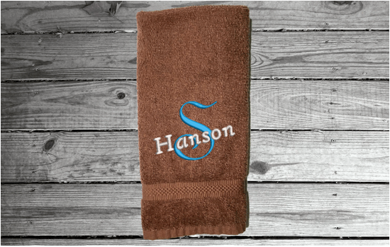 Brown hand towel - wedding gift, personalized embroidered cotton terry towel soft and absorbent  16" x 27", for the new couple - custom housewarming present for their new home decor. Gift for their anniversary  - Borgmanns creations 