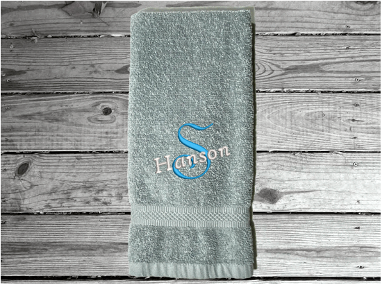 Gray hand towel - wedding gift, personalized embroidered cotton terry towel soft and absorbent  16" x 27", for the new couple - custom housewarming present for their new home decor. Gift for their anniversary  - Borgmanns creations 