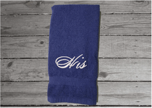 Load image into Gallery viewer, Blue hand towels - Bride and Groom gift -  embroidered his and hers bath hand towel set - personalized wedding gift - bridal shower gift - home decor - Borgmanns Creations 4
