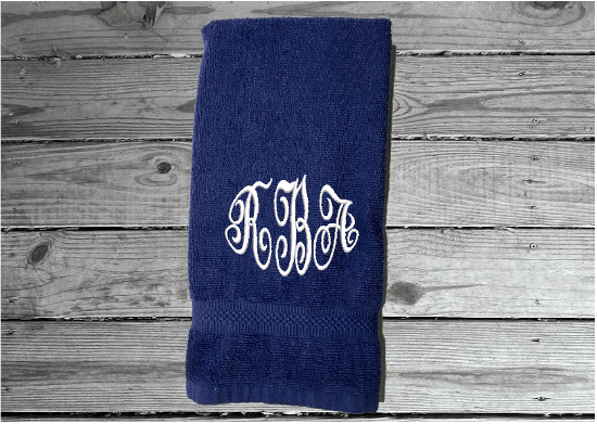Blue personalized embroidered terry hand towel,  premium soft absorbent, monogram initials, great colors for a gorgeous  bathroom decor. This custom towel is 16" x 27", - gift for mom, friend, housewarming gift  - Borgmanns Creations 