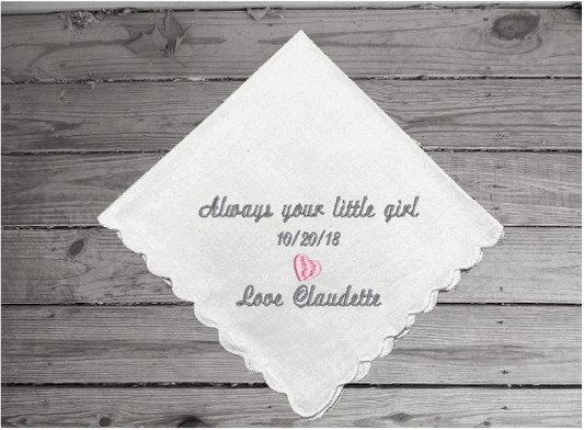 Gift for mom from daughter - embroidered handkerchief makes the perfect gift for mom for Mother's Day, birthday, wedding.  - Cotton handkerchief has scalloped edges 11" x 11" - Borgmanns Creations -1