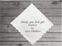 Load image into Gallery viewer, Gift for mom from daughter - embroidered handkerchief makes the perfect gift for mom for Mother&#39;s Day, birthday, wedding.  - Cotton handkerchief has scalloped edges 11&quot; x 11&quot; - Borgmanns Creations -2

