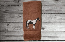 Load image into Gallery viewer, Brown bath hand towel Luxury terry towel soft an absorbent, western home decor, personalized with name. Horse lovers gift for your bathroom decor or kitchen decor for custom housewarming gift, birthday gift, or work towel in the barn - Borgmanns Creations 
