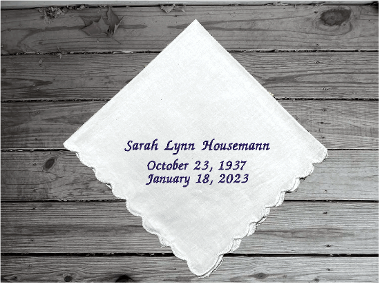 Remembrance handkerchief, a personalized white cotton lady handkerchief 11