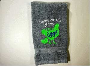 Gray hand towel - Farmhouse towel the saying "Down on the Farm" - embroidered chicken is the perfect gift for your home decor - premium soft and absorbent towel for a housewarming, birthday, country living decor, gift for mom, etc.  - Borgmanns Creations - 3