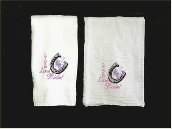 Kitchen towel set with horseshoe design - embroidered gift for western kitchen decor - hang both in the kitchen or put the terry hand towel in the bathroom - wedding gift , anniversary gift -  house warming gift  terry towel 16