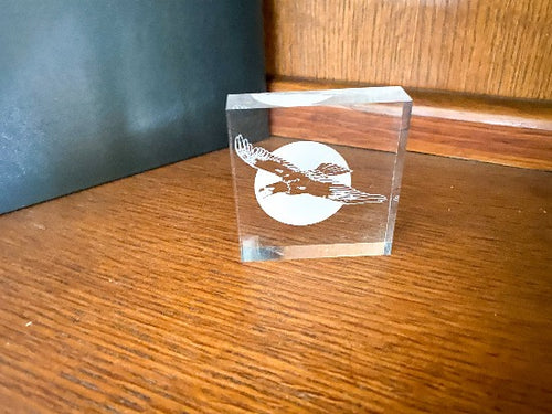 Laser engraved eagle etching -  great gift for mom or dad -  paper weight, birthday present, fathers day gift, special occasion, stocking stuffer, etc. - 3 inch x 3 inch  3/4 inch thick acrylic - free standing - Borgmanns Creations - 1