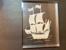 Load image into Gallery viewer, Laser engraved etching of an old ship - home decor nautical theme - acrylic art would make a great gift lake home decor, a wedding gift,  dad or husband as a birthday present, fathers day gift, special occasion etc. - 3/4 inch thick acrylic - 8 1/4 inch x 6 3/4 inch - free standing - Borgmanns Creations - 3
