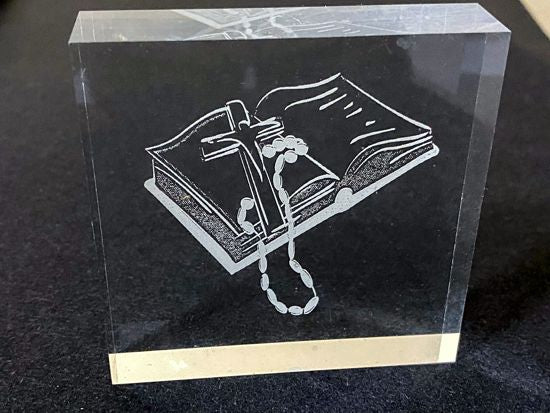 Laser engraved etching - unique acrylic etching of a bible - gift for mom or wife, conformation gift for son or daughter -  birthday present, mothers day gift, special occasion, stocking stuffer, etc. - 3 inch x 3 inch - 3/4 inch thick acrylic - free standing - Borgmanns Creations - 1