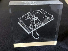 Load image into Gallery viewer, Laser engraved etching - unique acrylic etching of a bible - gift for mom or wife, conformation gift for son or daughter -  birthday present, mothers day gift, special occasion, stocking stuffer, etc. - 3 inch x 3 inch - 3/4 inch thick acrylic - free standing - Borgmanns Creations - 1
