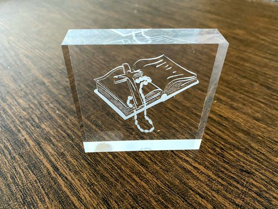 Laser engraved etching - unique acrylic etching of a bible - gift for mom or wife, conformation gift for son or daughter -  birthday present, mothers day gift, special occasion, stocking stuffer, etc. - 3 inch x 3 inch - 3/4 inch thick acrylic - free standing - Borgmanns Creations - 4