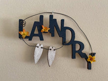 Load image into Gallery viewer, Rustic wood door sign, laser cut luan wood, acrylic paint,  layered wood, flowers, 7&quot; H x 8&quot; W x 1/4&quot; D, hung by wire, gift for mom for the laundry room door, a cute one of a kind wall hanging not found in any store. As a gift for your home, housewarming idea for a friend - Borgmanns Creations 
