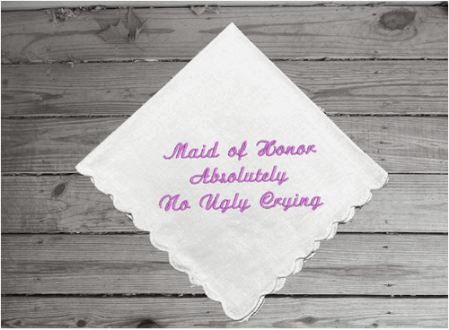 Wedding gift for maid of honor, cotton handkerchief with scalloped edges, 11