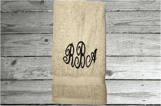 Beige bathroom hand towel - -monogram wedding shower gift - personalized soft cuddly gift - bathroom or kitchen decor - housewarming home decor - gift for friend or family - Borgmanns Creations 1