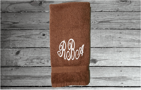 Brown bathroom hand towel - monogram wedding shower gift - personalized soft cuddly gift - bathroom or kitchen decor - housewarming home decor - gift for friend or family - Borgmanns Creations 5